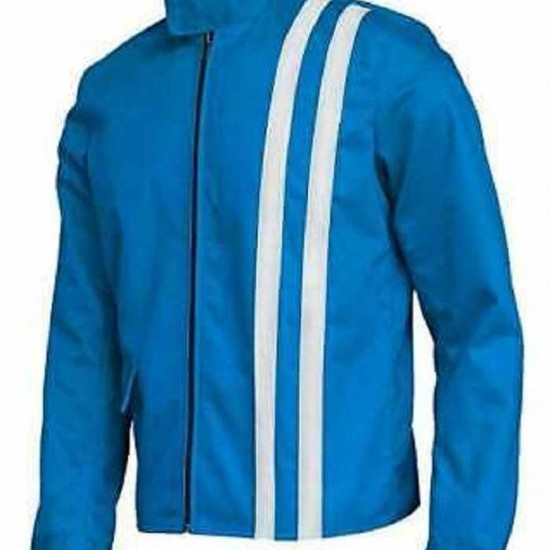 Men's Classic Speedway Elvis Presley White Striped Steve Red Cotton Jacket Men's Classic Speedway Elvis Presley White Striped Steve Red Cotton Jacket