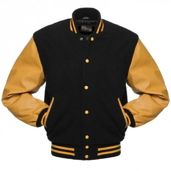 Men's College Varsity Black and Yellow Jacket Mens College Varsity Black and Yellow Jacket