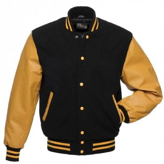 Men's College Varsity Black and Yellow Jacket Mens College Varsity Black and Yellow Jacket