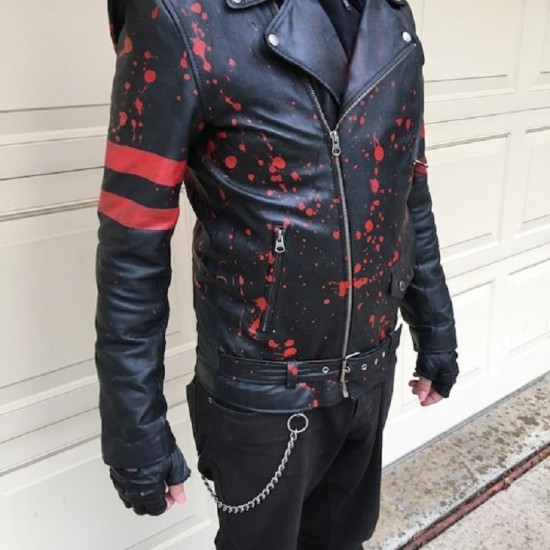 Men's Custom Hand Painted Punk Bloody Punisher Leather Biker Jacket Men's Custom Hand Painted Punk Bloody Punisher Leather Biker Jacket