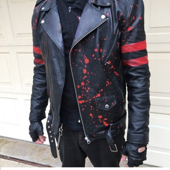Men's Custom Hand Painted Punk Bloody Punisher Leather Biker Jacket Men's Custom Hand Painted Punk Bloody Punisher Leather Biker Jacket