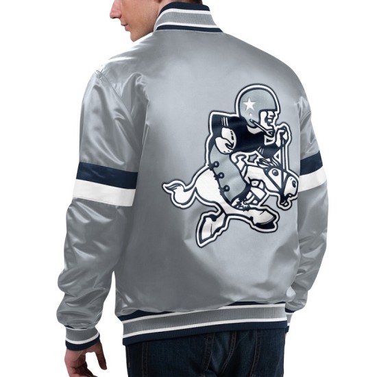 Men's Dallas Cowboys Starter Silver Home Game Satin Full-Snap Varsity Jacket Mens Dallas Cowboys Starter Silver Home Game Satin Full-Snap Varsity Jacket