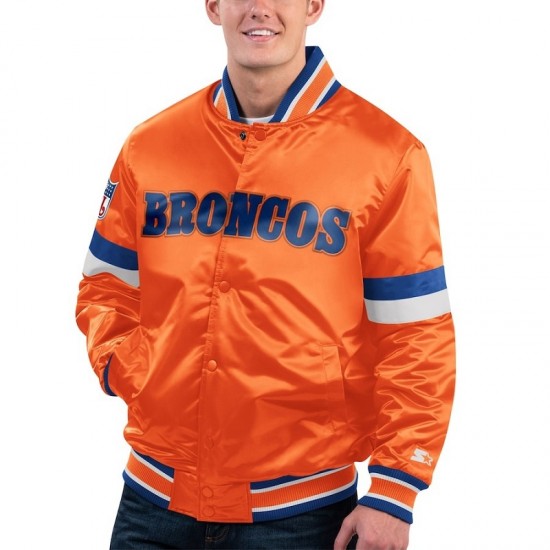Men's Denver Broncos Starter Orange Gridiron Classics Satin Varsity Jacket Men's Denver Broncos Starter Orange Gridiron Classics Satin Varsity Jacket