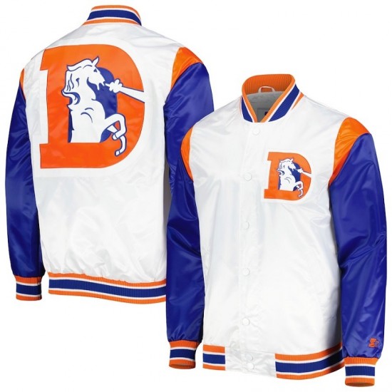 Men's Denver Broncos Starter White Throwback Satin Varsity Jacket Men's Denver Broncos Starter White Throwback Satin Varsity Jacket