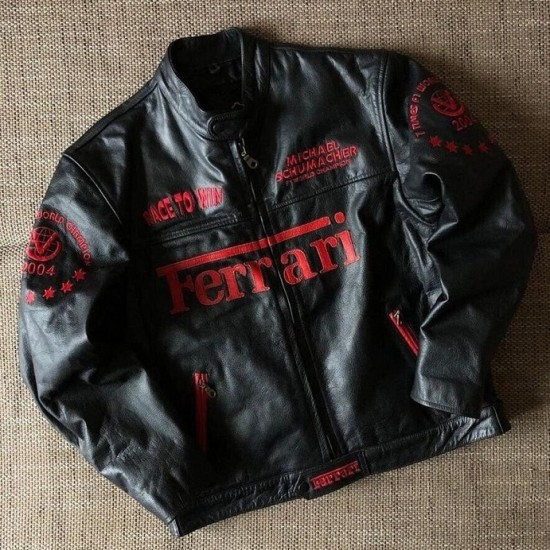 Mens Ferrari Black Motorcycle Leather Moto Racer Jacket