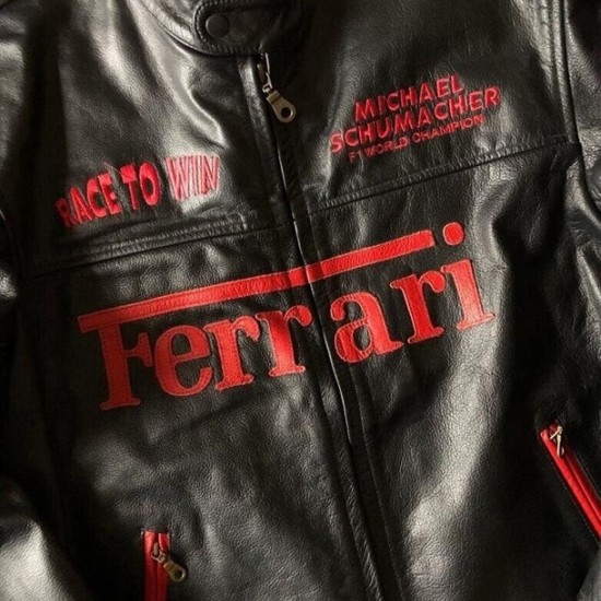 Mens Ferrari Black Motorcycle Leather Moto Racer Jacket