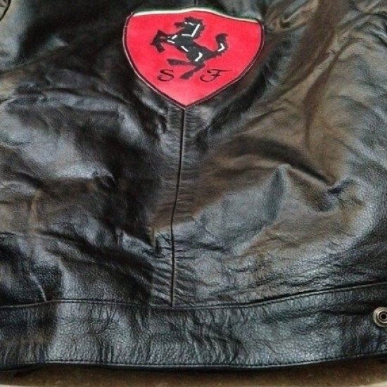 Mens Ferrari Black Motorcycle Leather Moto Racer Jacket