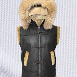 Men's Hooded B3 Aviator Fur Shearling RAF Leather Vest