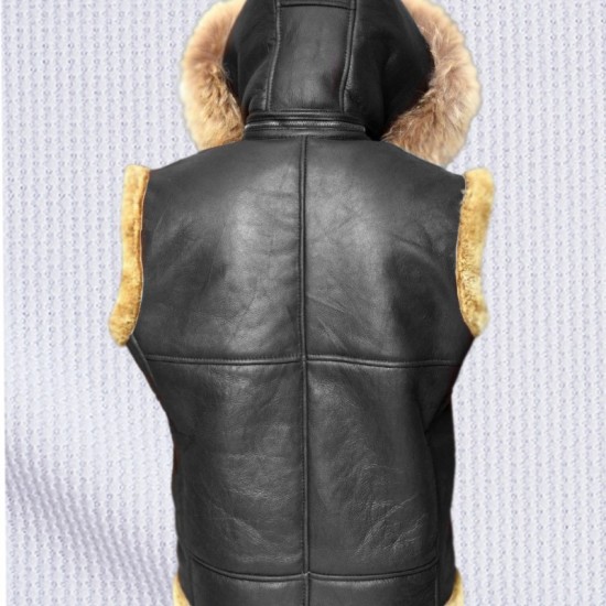 Men's Hooded B3 Aviator Fur Shearling RAF Leather Vest