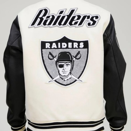 Men's Las Vegas Raiders Pro Standard Cream Retro Classic Varsity Full-Zip Jacket Mens Las Vegas Raiders Pro Standard Cream Retro Classic Varsity Full-Zip Jacket