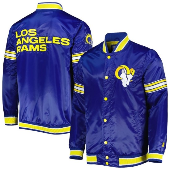 Men's Los Angeles Rams Starter Royal Midfield Satin Full-Snap Varsity Jacket Mens Los Angeles Rams Starter Royal Midfield Satin Full-Snap Varsity Jacket