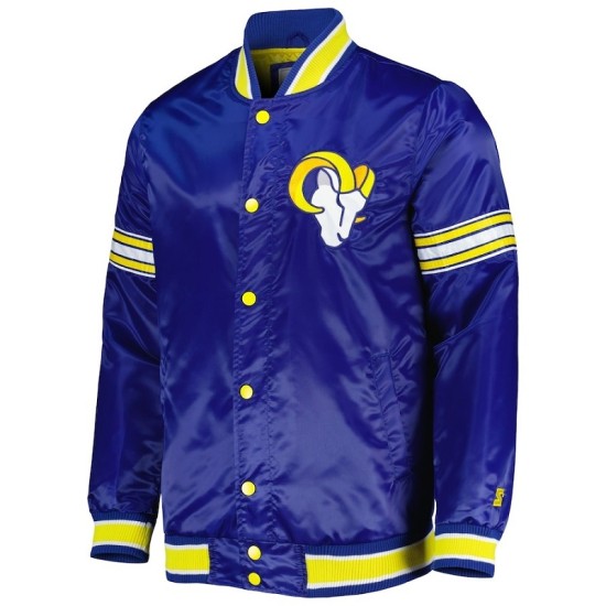 Men's Los Angeles Rams Starter Royal Midfield Satin Full-Snap Varsity Jacket Mens Los Angeles Rams Starter Royal Midfield Satin Full-Snap Varsity Jacket