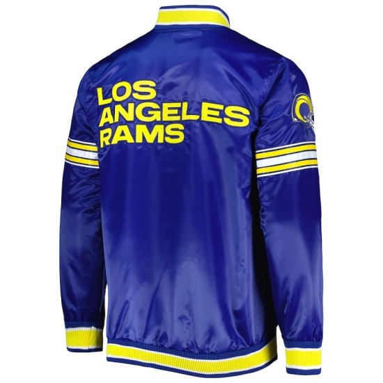 Men's Los Angeles Rams Starter Royal Midfield Satin Full-Snap Varsity Jacket Mens Los Angeles Rams Starter Royal Midfield Satin Full-Snap Varsity Jacket