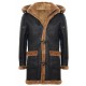 Men's New Winter Sheepskin Leather Ginger Removable Hooded Duffle Coat Men's New Winter Sheepskin Leather Ginger Removable Hooded Duffle Coat
