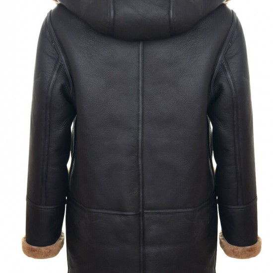 Men's New Winter Sheepskin Leather Ginger Removable Hooded Duffle Coat Men's New Winter Sheepskin Leather Ginger Removable Hooded Duffle Coat