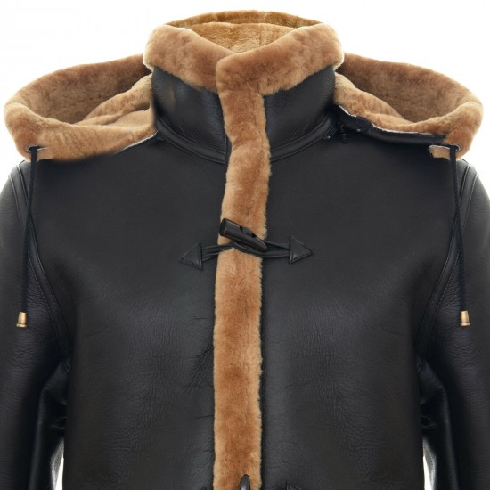 Men's New Winter Sheepskin Leather Ginger Removable Hooded Duffle Coat Men's New Winter Sheepskin Leather Ginger Removable Hooded Duffle Coat
