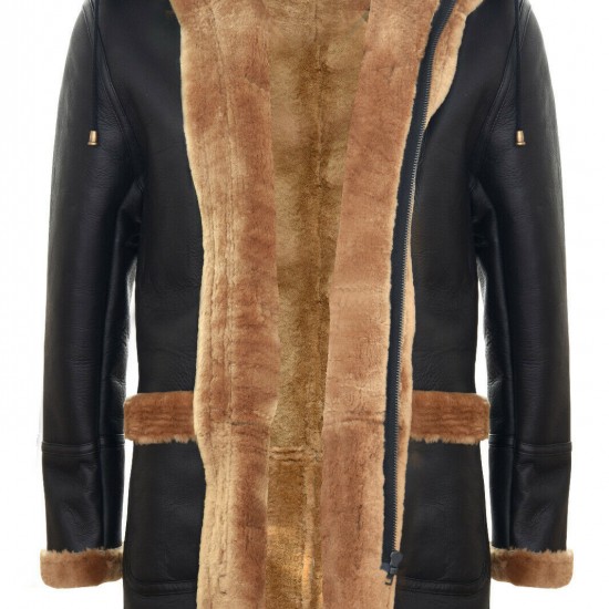Men's New Winter Sheepskin Leather Ginger Removable Hooded Duffle Coat Men's New Winter Sheepskin Leather Ginger Removable Hooded Duffle Coat
