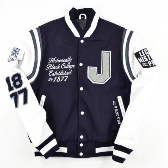 Mens Ribbed Cuff Button Down Stand Collar Varsity Jacket