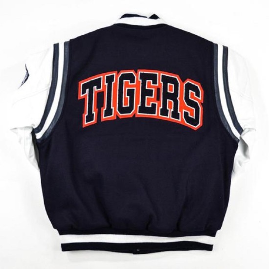 Mens Ribbed Cuff Button Down Stand Collar Varsity Jacket