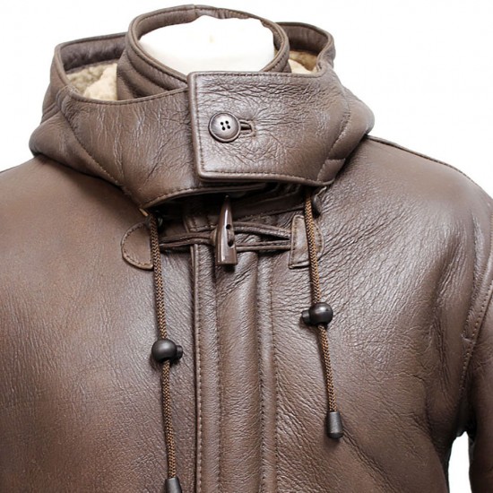 Men's Rufus Brown New Winter Real Shearling Sheepskin Leather Duffle Coat Men's Rufus Brown New Winter Real Shearling Sheepskin Leather Duffle Coat