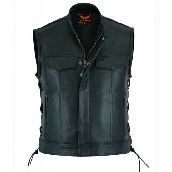 Men's SOA Motorcycle Biker Black Leather Vest Anarchy Club Concealed Carry Men's SOA Motorcycle Biker Black Leather Vest Anarchy Club Concealed Carry