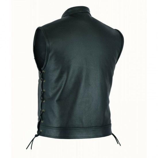 Men's SOA Motorcycle Biker Black Leather Vest Anarchy Club Concealed Carry Men's SOA Motorcycle Biker Black Leather Vest Anarchy Club Concealed Carry