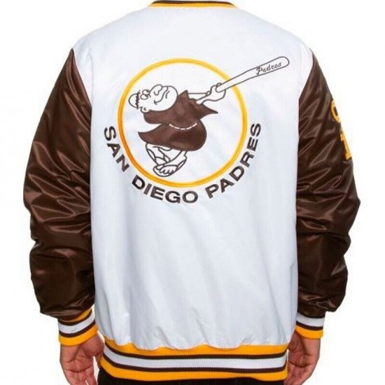 Men's San Diego Padres White/Brown Satin Jacket Men's San Diego Padres White/Brown Satin Jacket