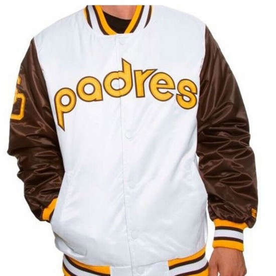 Men's San Diego Padres White/Brown Satin Jacket Men's San Diego Padres White/Brown Satin Jacket