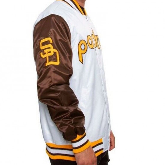 Men's San Diego Padres White/Brown Satin Jacket Men's San Diego Padres White/Brown Satin Jacket