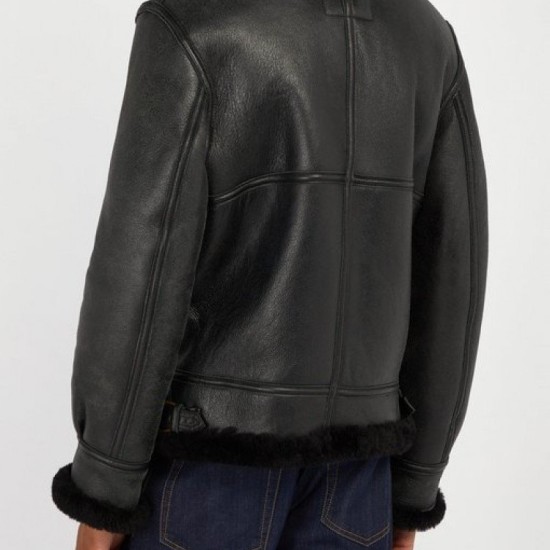 Men's Schot Aviator Faux Shearling Black Leather Jacket Mens Schot Aviator Faux Shearling Black Leather Jacket