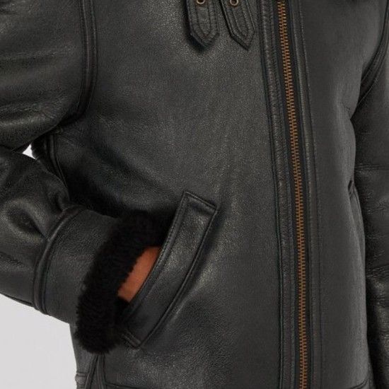 Men's Schot Aviator Faux Shearling Black Leather Jacket Mens Schot Aviator Faux Shearling Black Leather Jacket