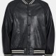 Men's Snap Tab Closure Black Leather Bomber Jacket Mens Snap Tab Closure Black Leather Bomber Jacket