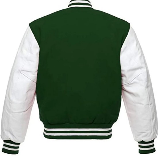 Men's Snap Tab Closure Green and White Bomber Jacket Mens Snap Tab Closure Green and White Bomber Jacket