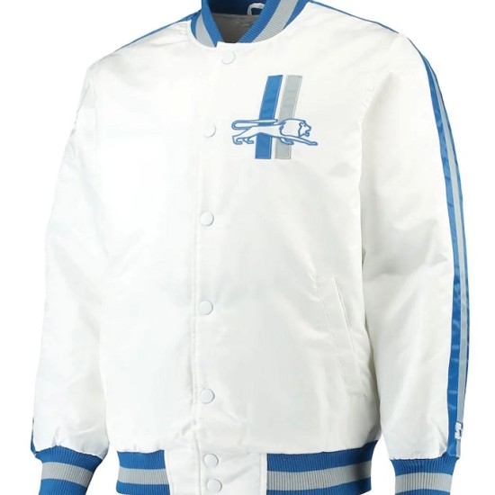 Men's Starter White Detroit Lions Throwback D-Line Varsity Full-Snap Jacket