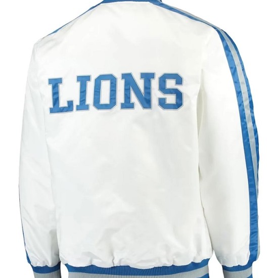 Men's Starter White Detroit Lions Throwback D-Line Varsity Full-Snap Jacket