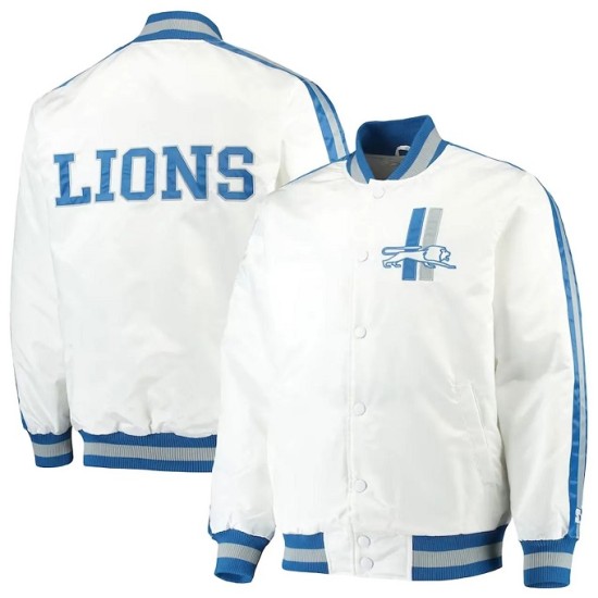 Men's Starter White Detroit Lions Throwback D-Line Varsity Full-Snap Jacket