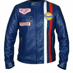 Men's Steve McQueen Le Mans Gulf Racing Blue Leather Jacket