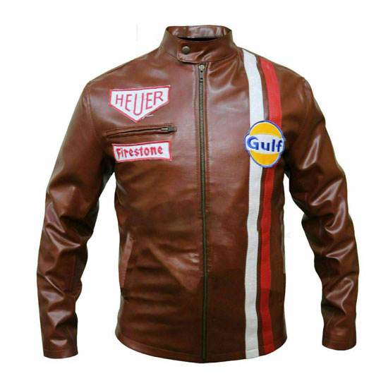 Men's Steve McQueen Le Mans Gulf Racing Brown Leather Jacket Men's Steve McQueen Le Mans Gulf Racing Brown Leather Jacket