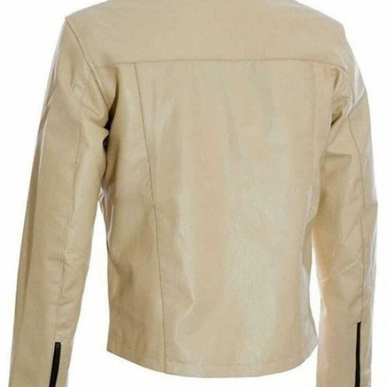 Men's Steve McQueen Le Mans Gulf Racing Cream Leather Jacket Men's Steve McQueen Le Mans Gulf Racing Cream Leather Jacket