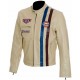 Men's Steve McQueen Le Mans Gulf Racing Cream Leather Jacket Men's Steve McQueen Le Mans Gulf Racing Cream Leather Jacket