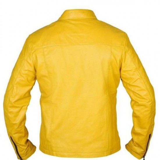 Men's Steve McQueen Le Mans Gulf Racing Yellow Leather Jacket Men's Steve McQueen Le Mans Gulf Racing Yellow Leather Jacket