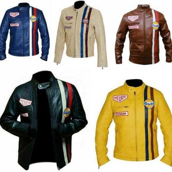 Men's Steve Mcqueen le Mans Gulf Racing Leather Jacket Men's Steve Mcqueen le Mans Gulf Racing Leather Jacket