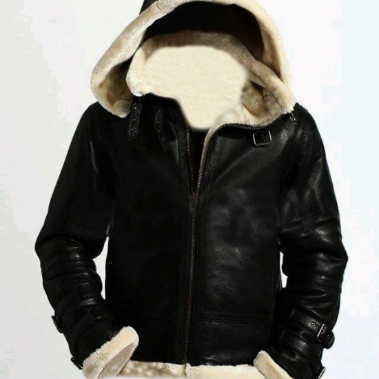 Men's Stylish B3 Bomber Full Fur Removable Hood Cow Leather Jacket Men's Stylish B3 Bomber Full Fur Removable Hood Cow Leather Jacket