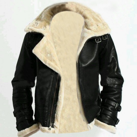 Men's Stylish B3 Bomber Full Fur Removable Hood Cow Leather Jacket Men's Stylish B3 Bomber Full Fur Removable Hood Cow Leather Jacket