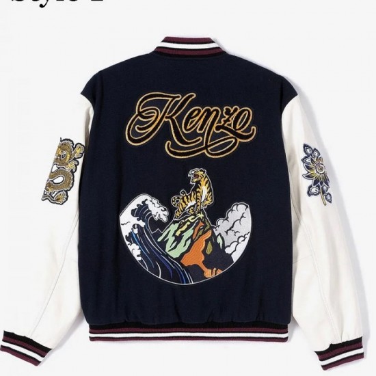 Men's Varsity Kenzo College Jacket with Patches Men's Varsity Kenzo College Jacket with Patches