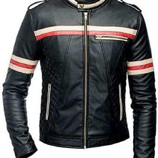 Men's Vintage Biker Cafe Racer Motorcycle Retro Black Leather Biker Jacket Mens Vintage Biker Cafe Racer Motorcycle Retro Black Leather Biker Jacket