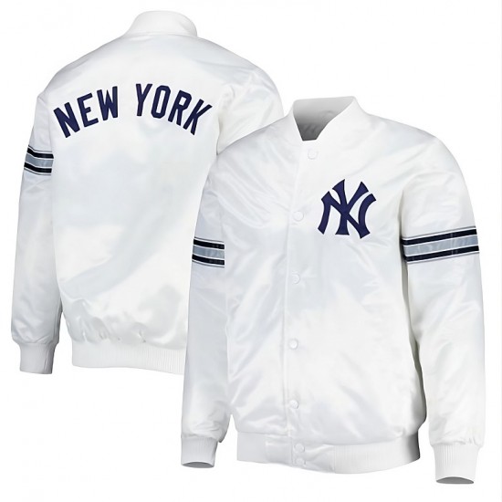Mens White New York Yankees Satin Jacket