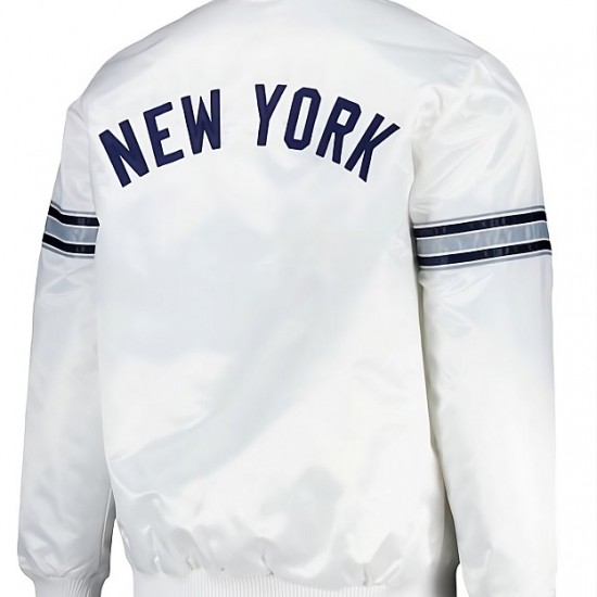 Mens White New York Yankees Satin Jacket