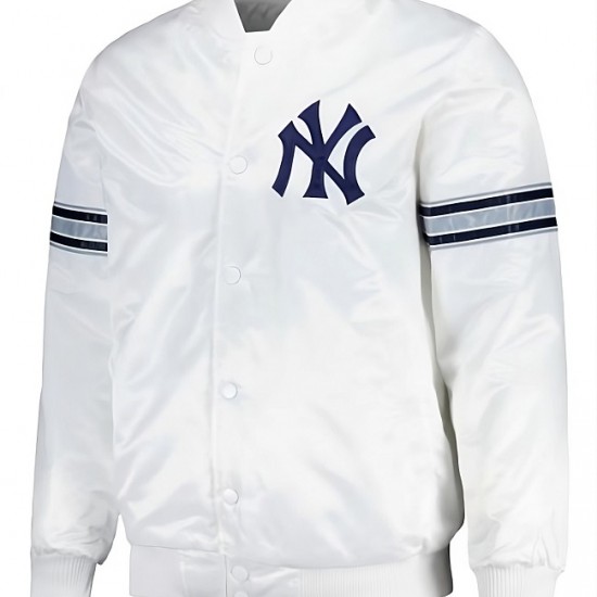 Mens White New York Yankees Satin Jacket