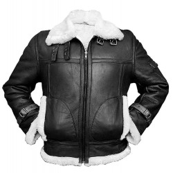 Mens Aviator RAF B3 Sheepskin Fur Shearling Bomber Flying Black Leather Jacket